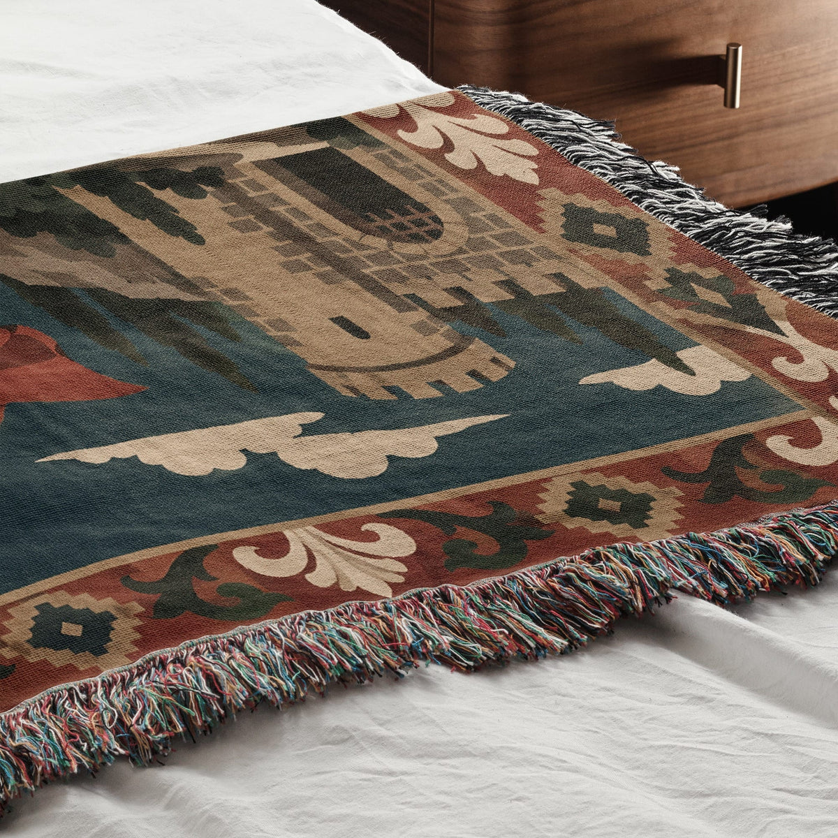 CalmNestStyle Saint George Folk Art Dragon Slayer jacquard woven blanket