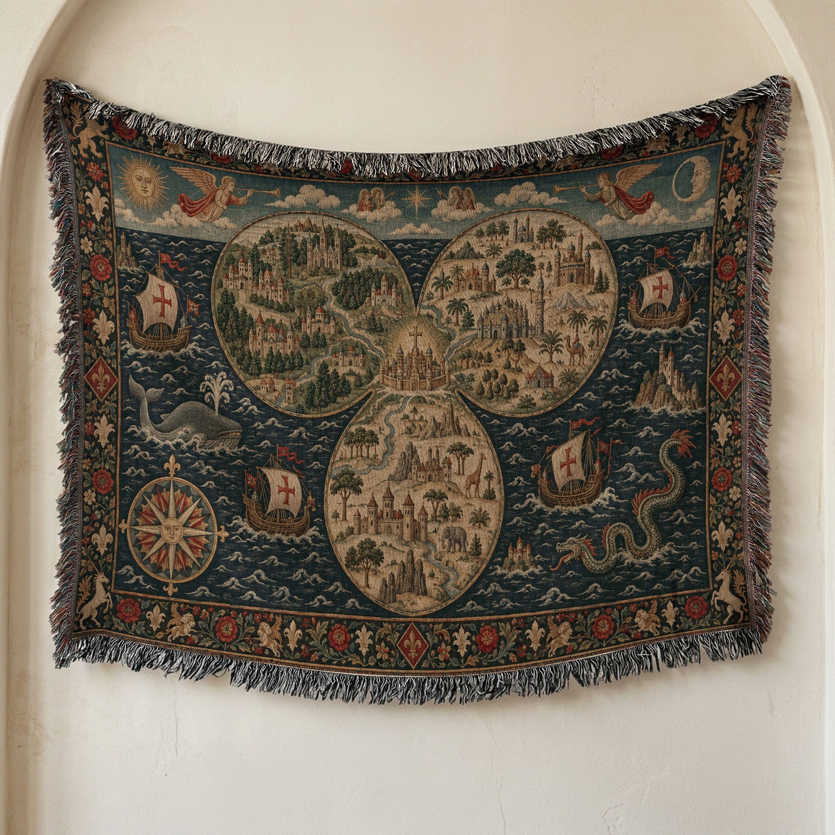 CalmNestStyle Mappa Mundi I Angels of Sun and Moon jacquard woven blanket