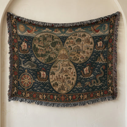CalmNestStyle Mappa Mundi I Angels of Sun and Moon jacquard woven blanket