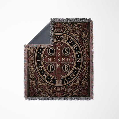 CalmNestStyle Ornate Benedictine Cross Woven Blanket jacquard woven blanket