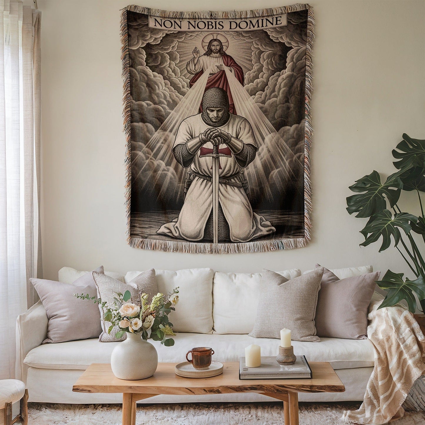 Jesus and Knight Wall Art Tapestry for Home Decor