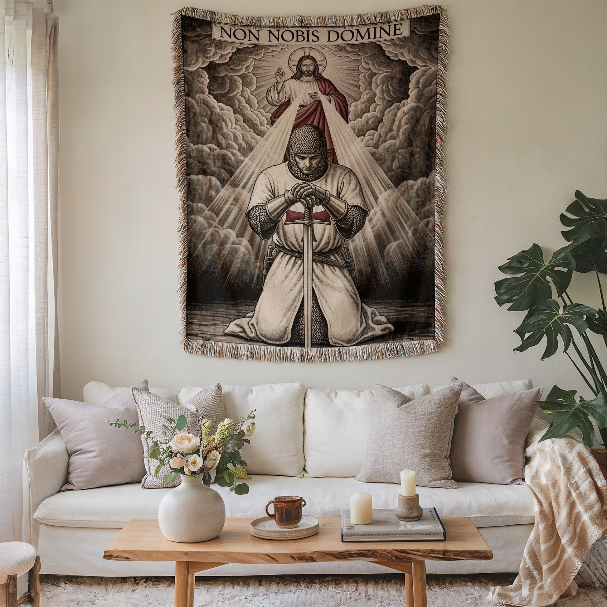 Jesus and Knight Wall Art Tapestry for Home Decor