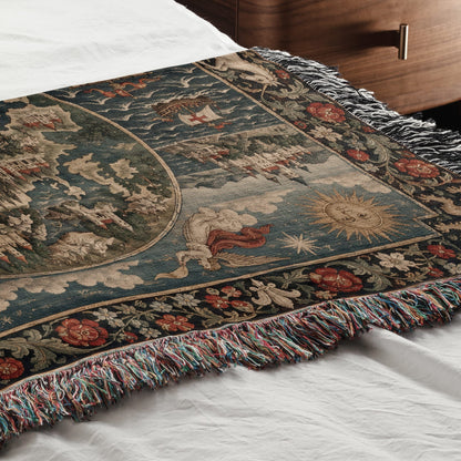 CalmNestStyle Mappa Mundi I Floral Border jacquard woven blanket