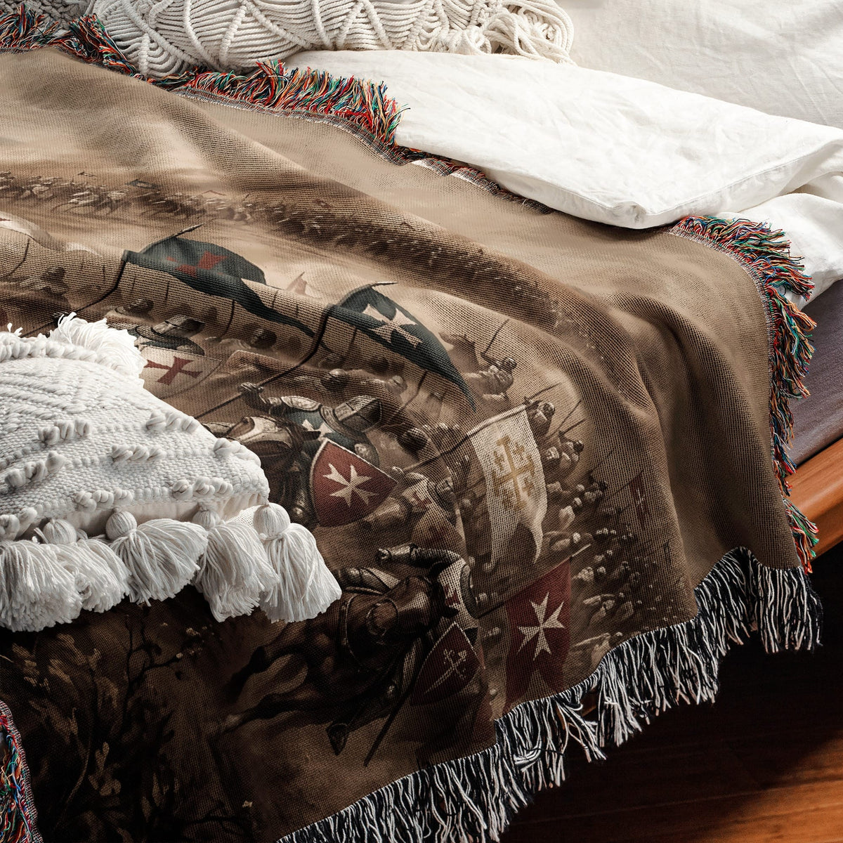 MyDesigns Medieval Blanket – Crusader Cavalry Charge Woven Throw, Templar Banners jacquard woven blanket