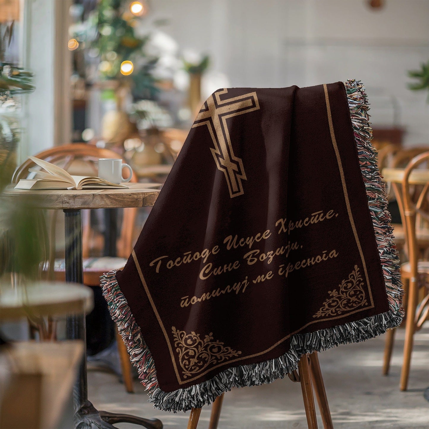 Intricate Cross Prayer Design Blanket for Cozy Comfort