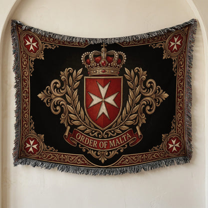CalmNestStyle Order of Malta Crowned Crest Gold Scroll Woven Blanket jacquard woven blanket