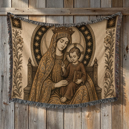 CalmNestStyle Madonna and Child in Gold jacquard woven blanket
