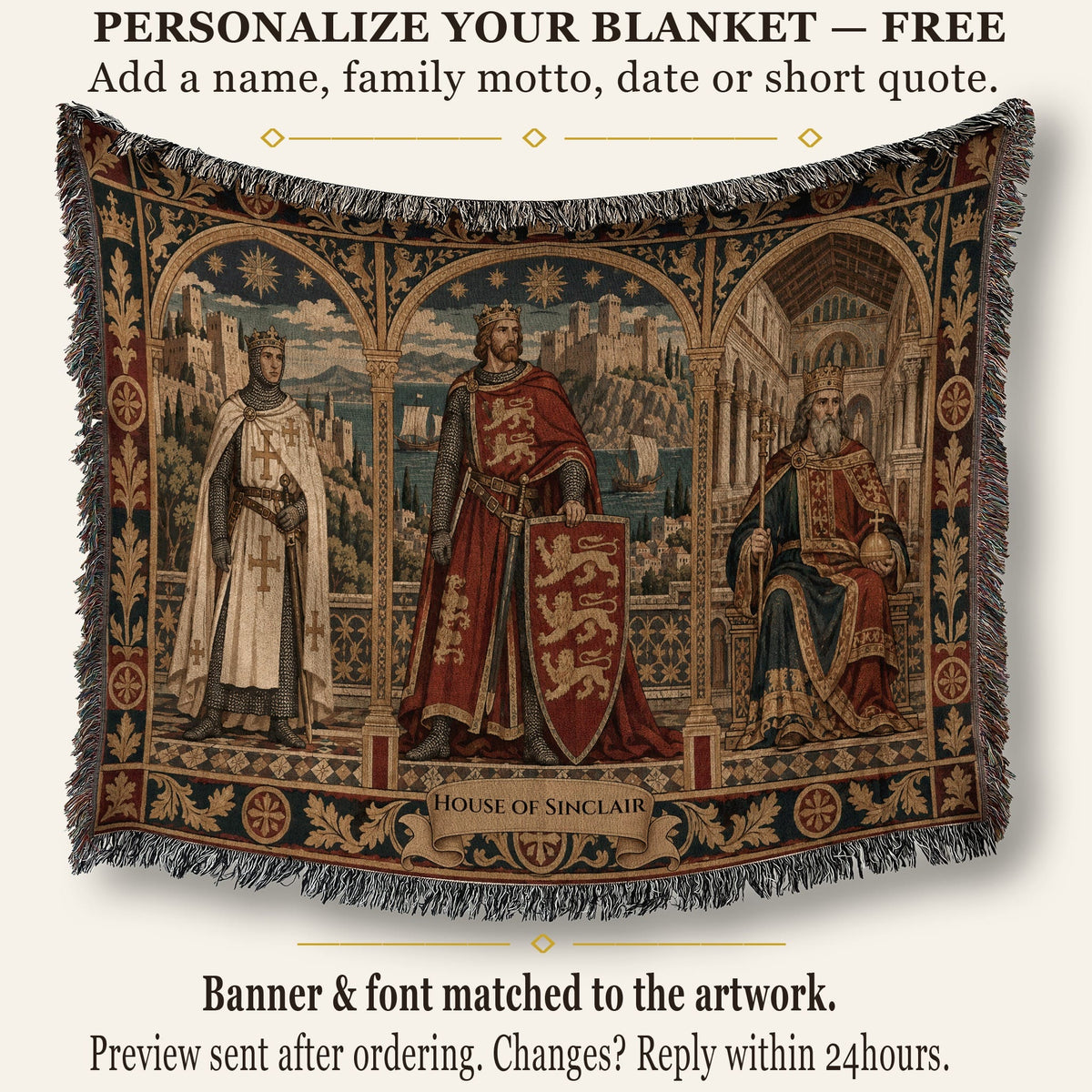 CalmNestStyle Three Kings of Christendom jacquard woven blanket