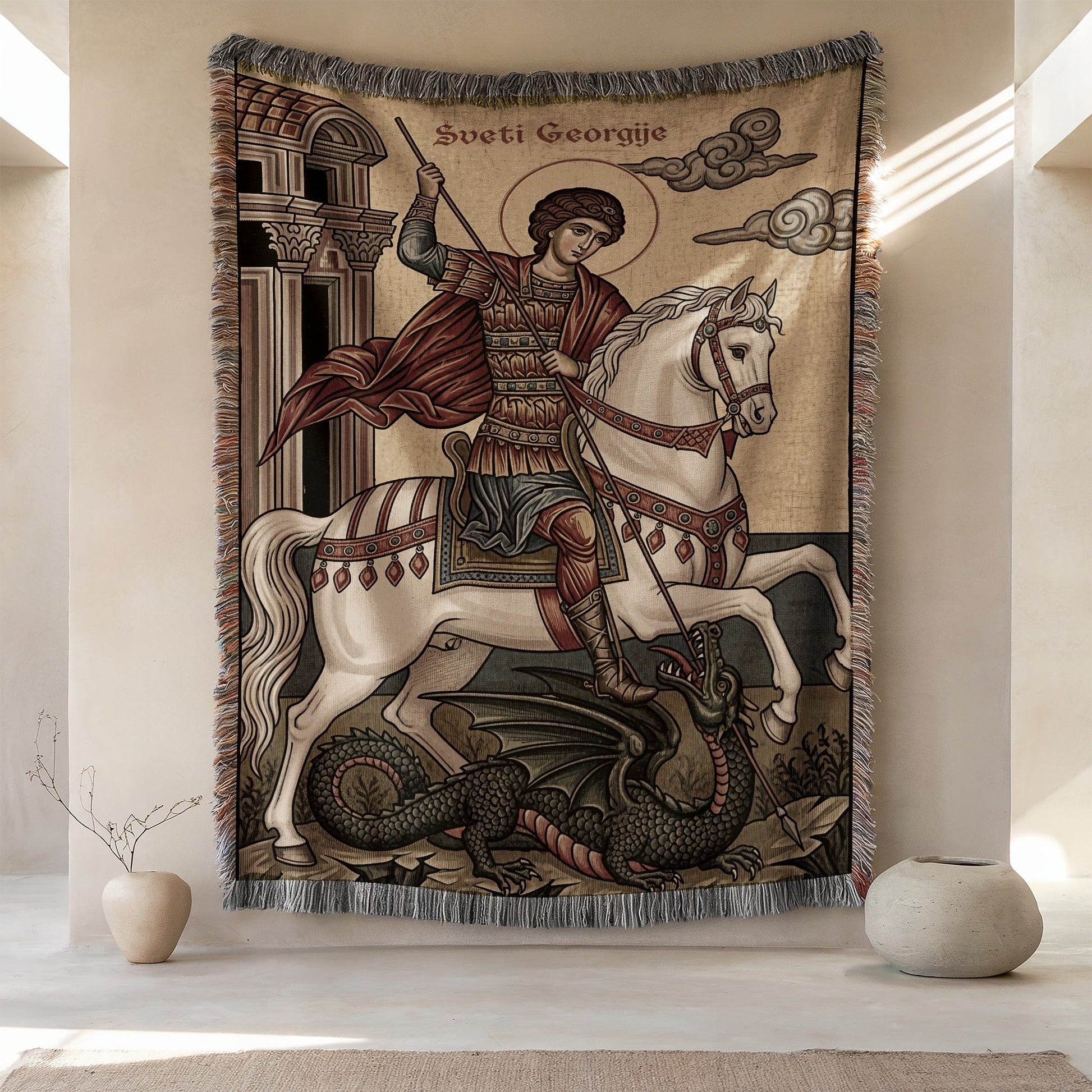 Luxurious Woven Tapestry with Saint George Design