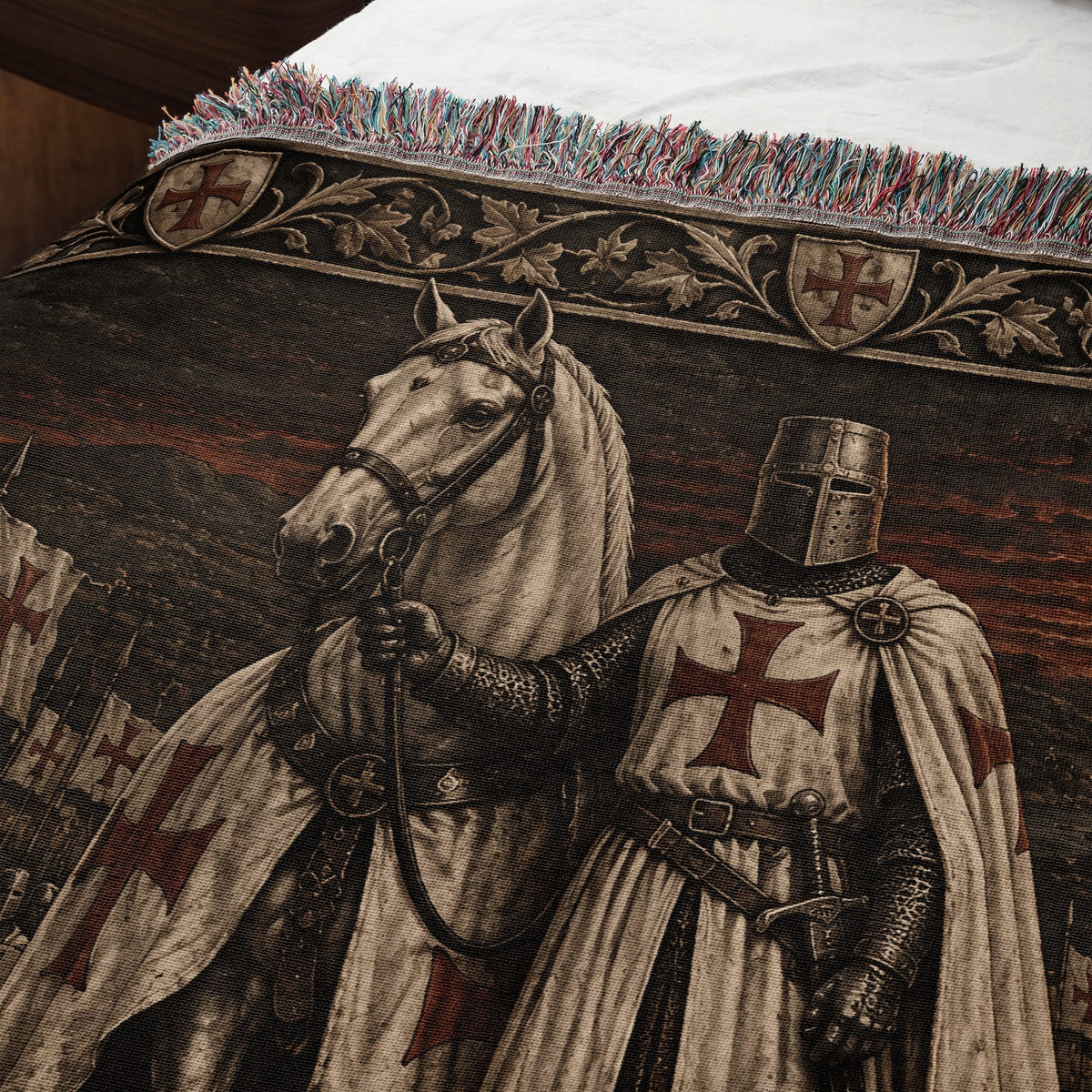MyDesigns Templar Knight and White Horse jacquard woven blanket