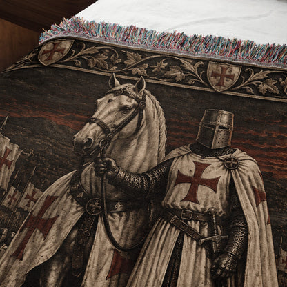 MyDesigns Templar Knight and White Horse jacquard woven blanket