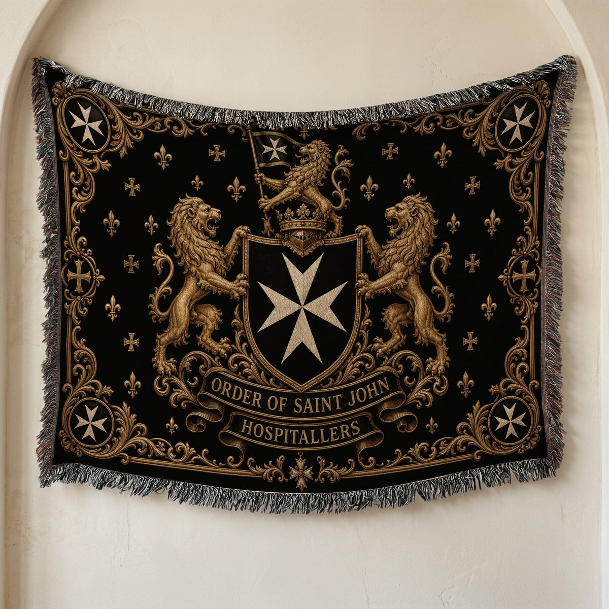 CalmNestStyle Order of Saint John Hospitallers Corner Cross Crest Woven Blanket jacquard woven blanket