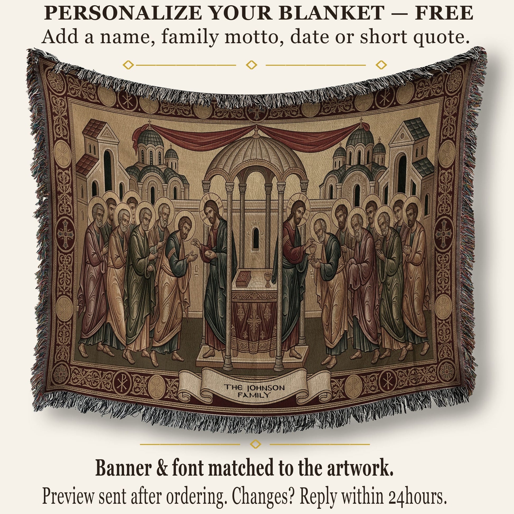 MyDesigns Personalized Last Supper Horizontal Tapestry - Custom Name Icon jacquard woven blanket