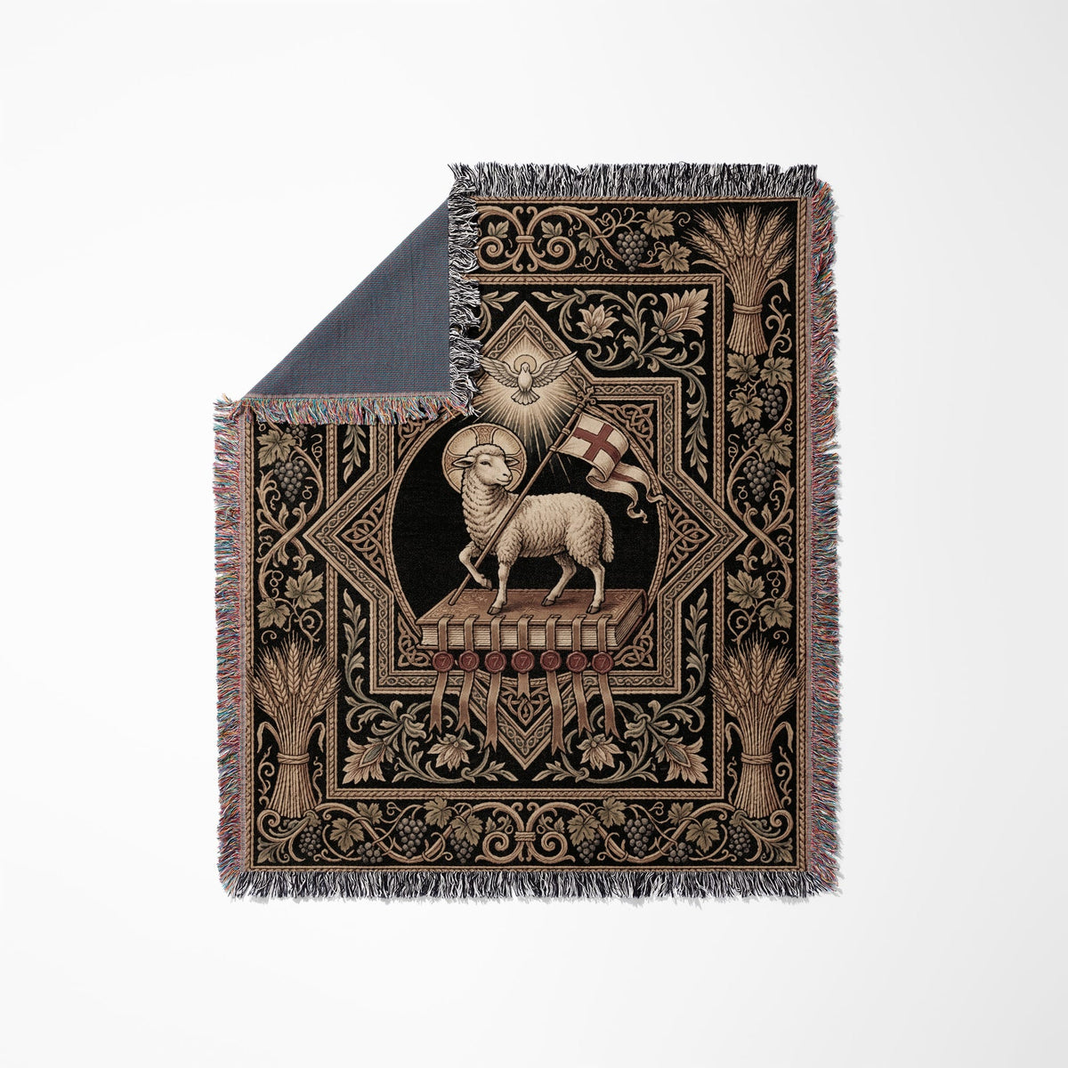 CalmNestStyle Agnus Dei Ornate Woven Blanket jacquard woven blanket
