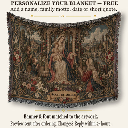 CalmNestStyle Our Lady of the Rosary jacquard woven blanket