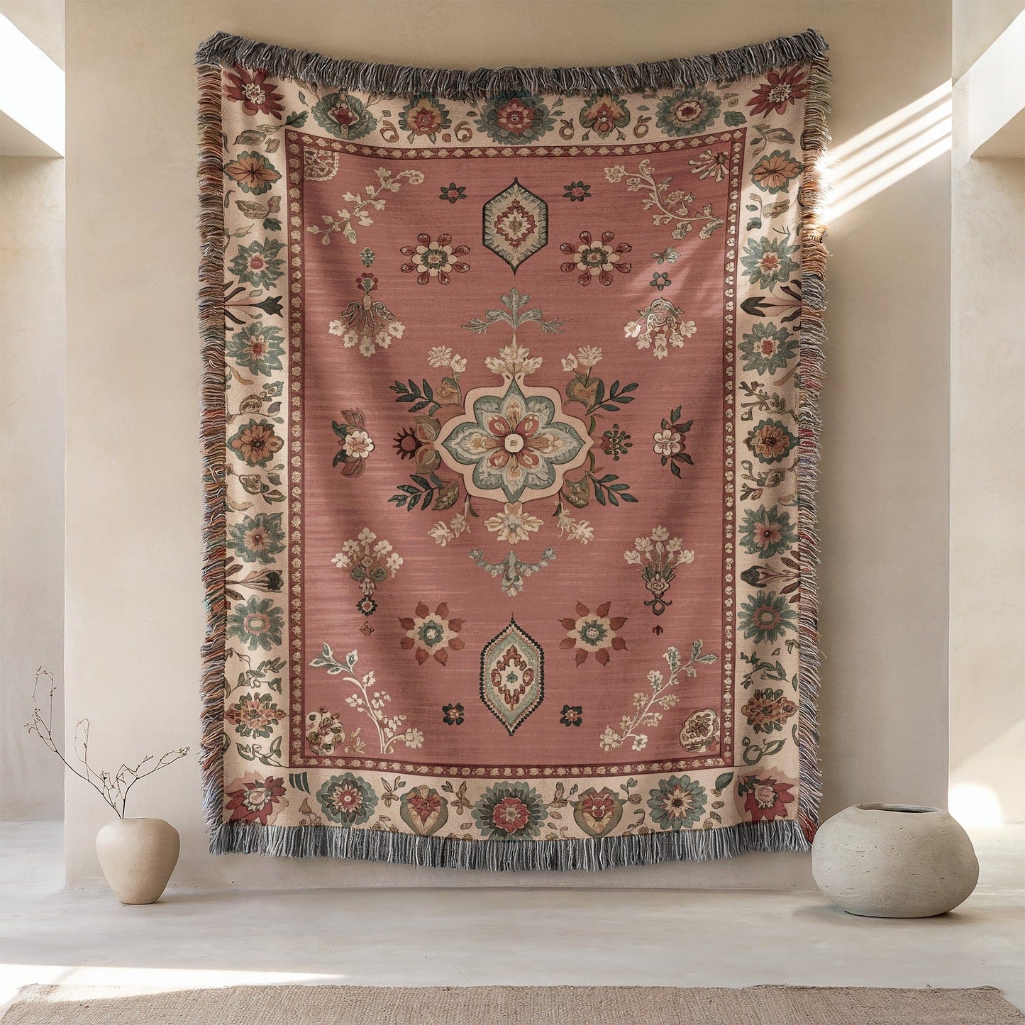 Elegant Vintage Floral Patterned Tapestry Art Piece