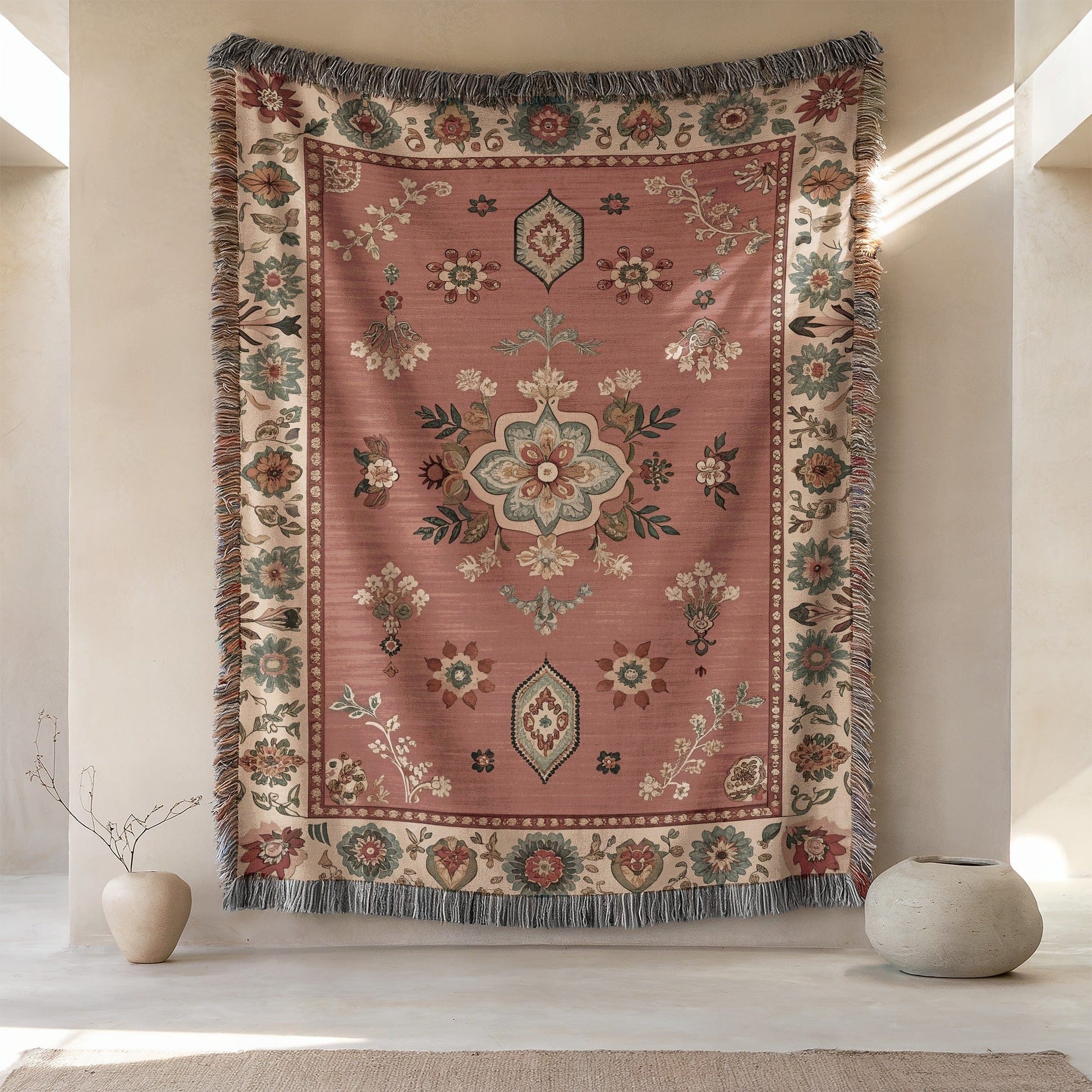 Elegant Vintage Floral Patterned Tapestry Art Piece