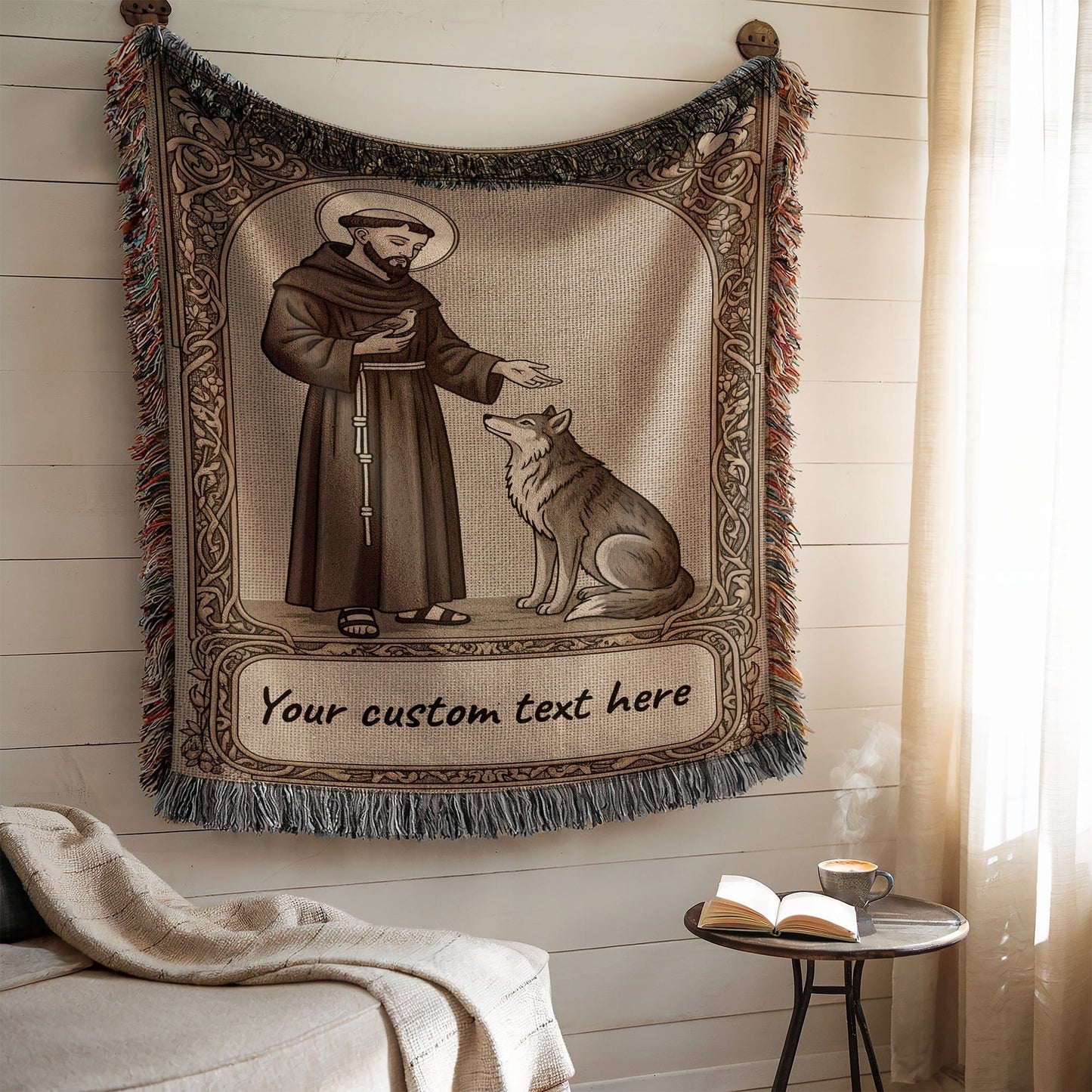 Saint Francis of Assisi with Wolf Tapestry Blanket