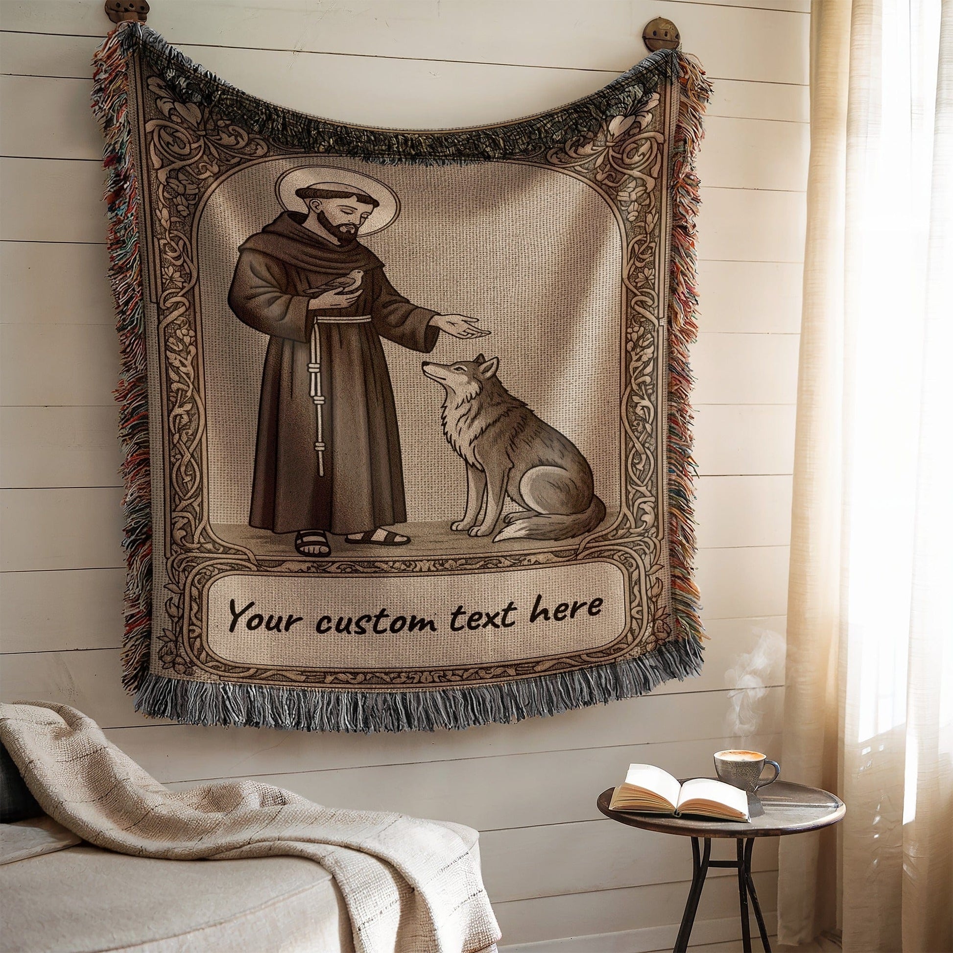 Saint Francis of Assisi with Wolf Tapestry Blanket