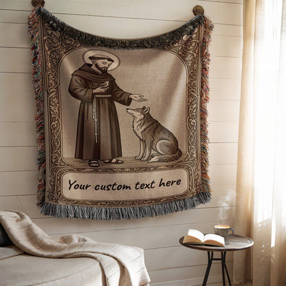 Saint Francis of Assisi with Wolf Tapestry Blanket