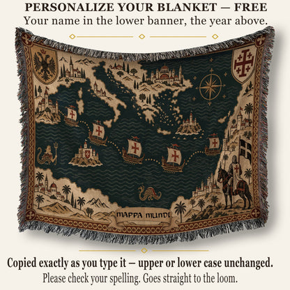 CalmNestStyle Crusader Sea Route Map I Aegean Islands jacquard woven blanket