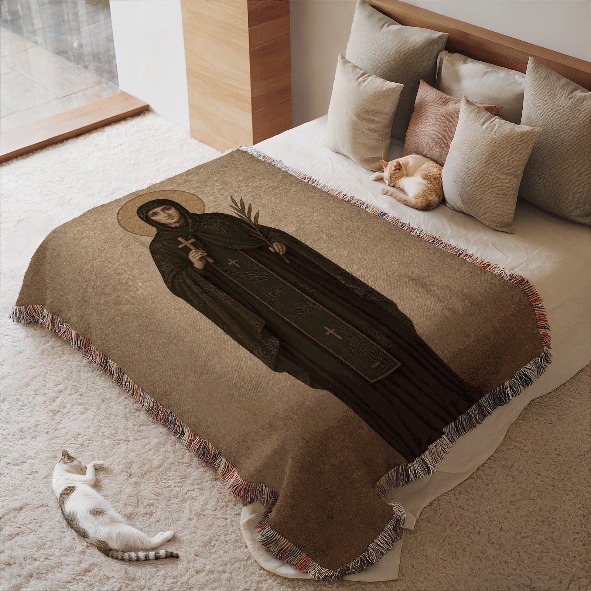 Cozy blanket featuring iconic religious figure design
