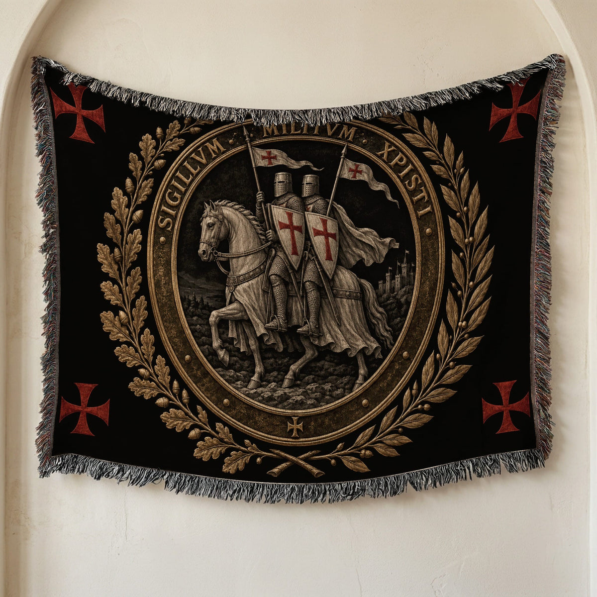 CalmNestStyle Sigillum Militum Xpisti Templar Seal in Silver jacquard woven blanket