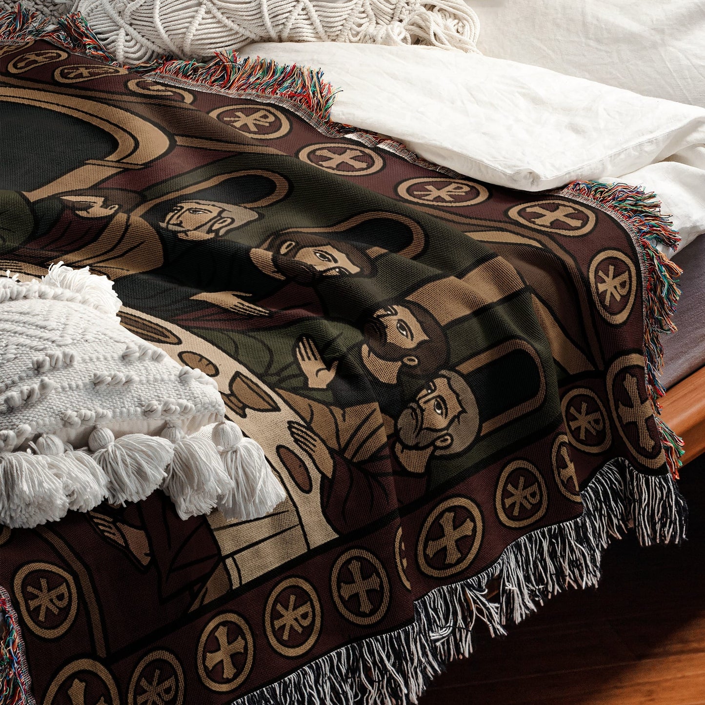 MyDesigns Gold Last Supper Horizontal Tapestry - Byzantine Orthodox Icon jacquard woven blanket