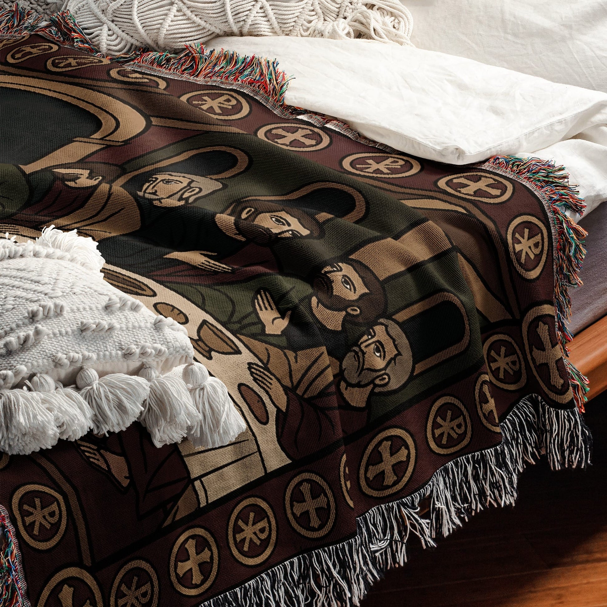 MyDesigns Gold Last Supper Horizontal Tapestry - Byzantine Orthodox Icon jacquard woven blanket