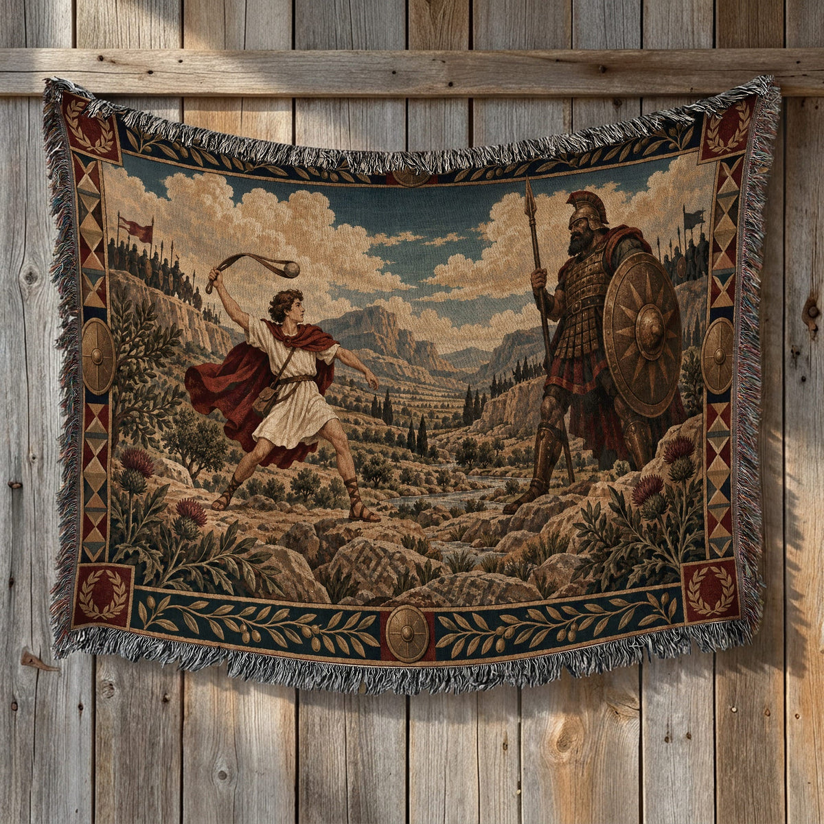 CalmNestStyle David and Goliath in the Valley of Elah jacquard woven blanket