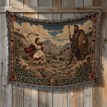 CalmNestStyle David and Goliath in the Valley of Elah jacquard woven blanket