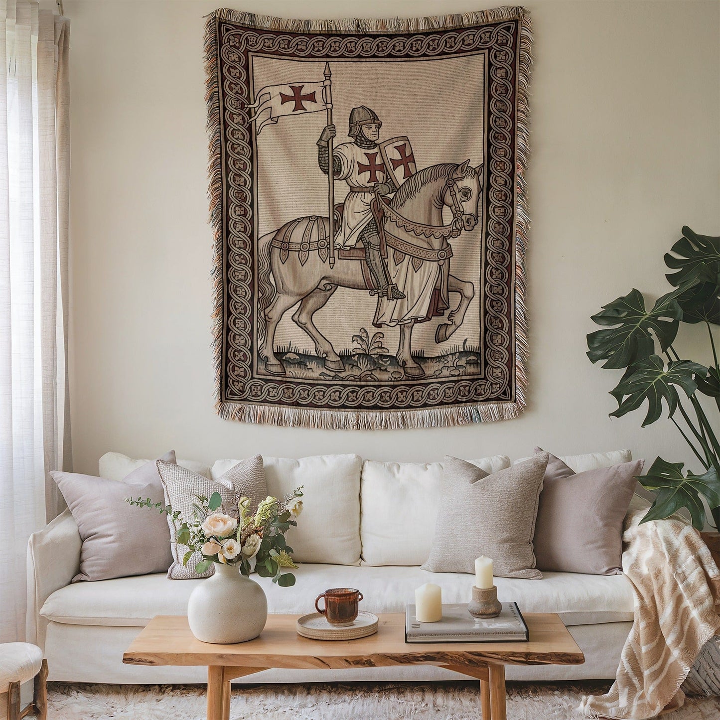 Tapestry Art of Knight Riding Horse Adding Medieval Touch
