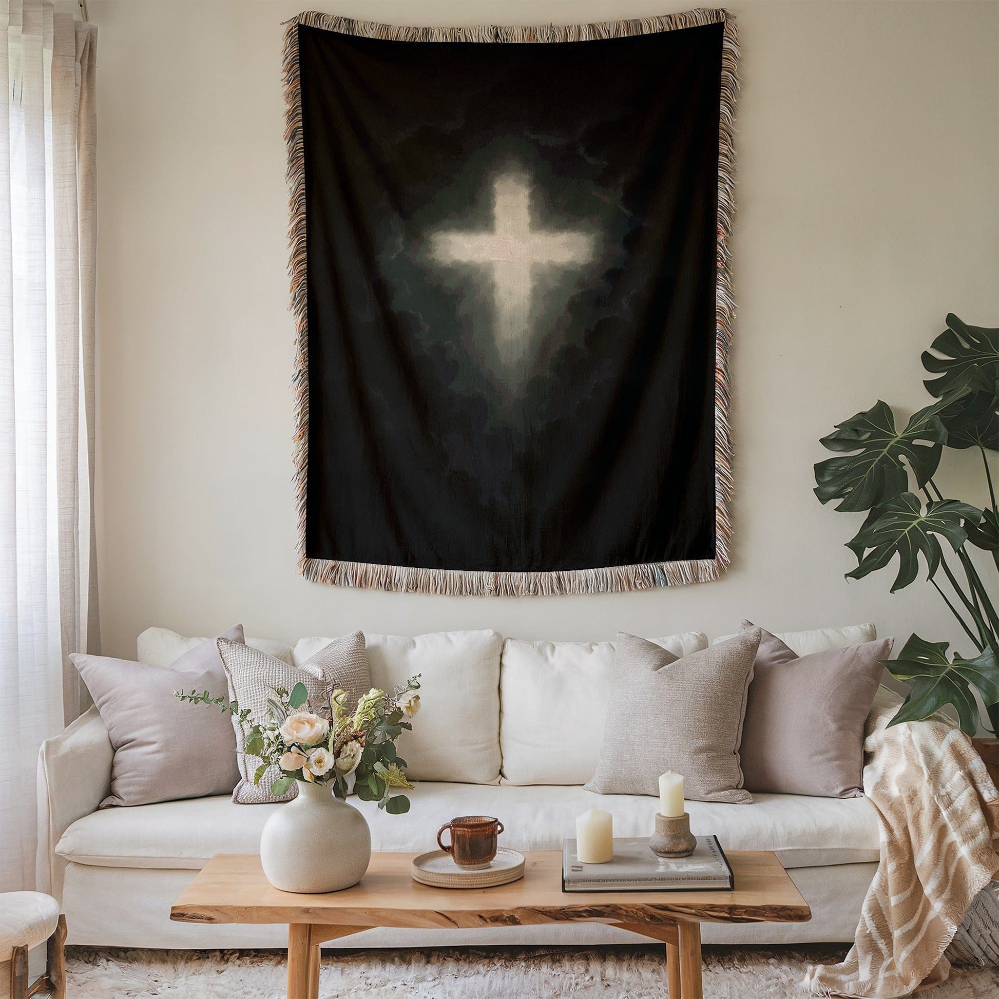 Modern Artistic Cross Tapestry Wall Hanging Decor