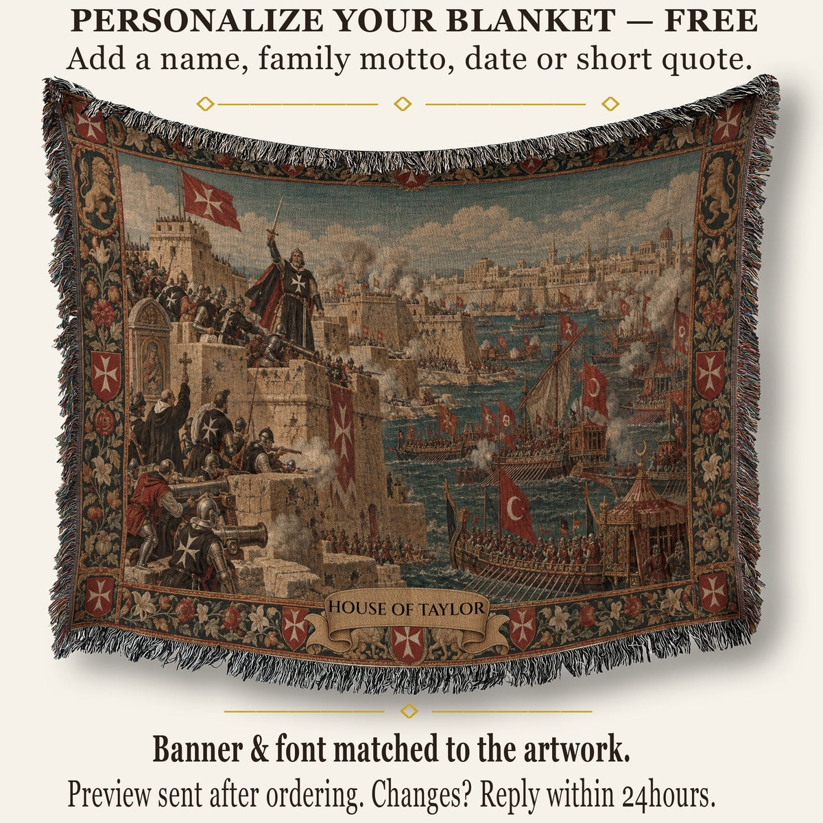 CalmNestStyle Great Siege of Malta 1565 Tapestry Woven Blanket jacquard woven blanket