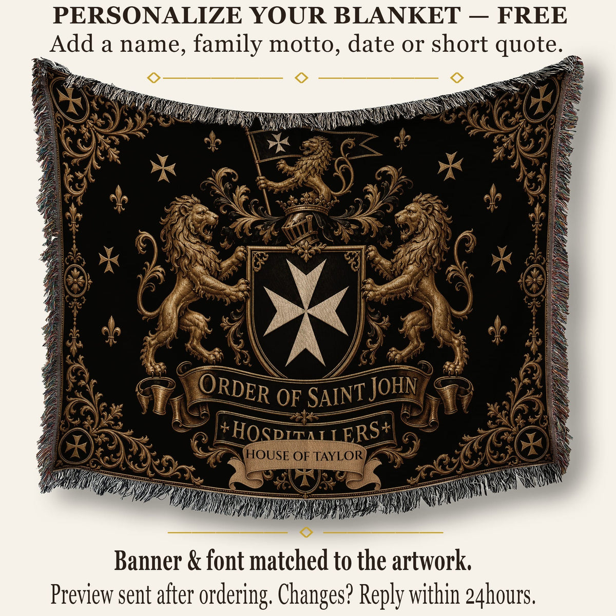 CalmNestStyle Order of Saint John Hospitallers Gold Banner Crest Woven Blanket jacquard woven blanket
