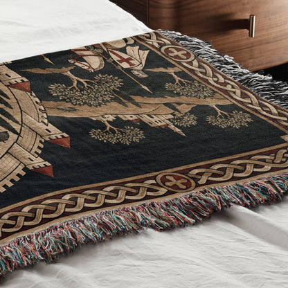 CalmNestStyle Crusader Jerusalem Round Map I Green Hills jacquard woven blanket