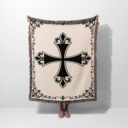 CalmNestStyle Medieval Templar Cross Woven Blanket jacquard woven blanket