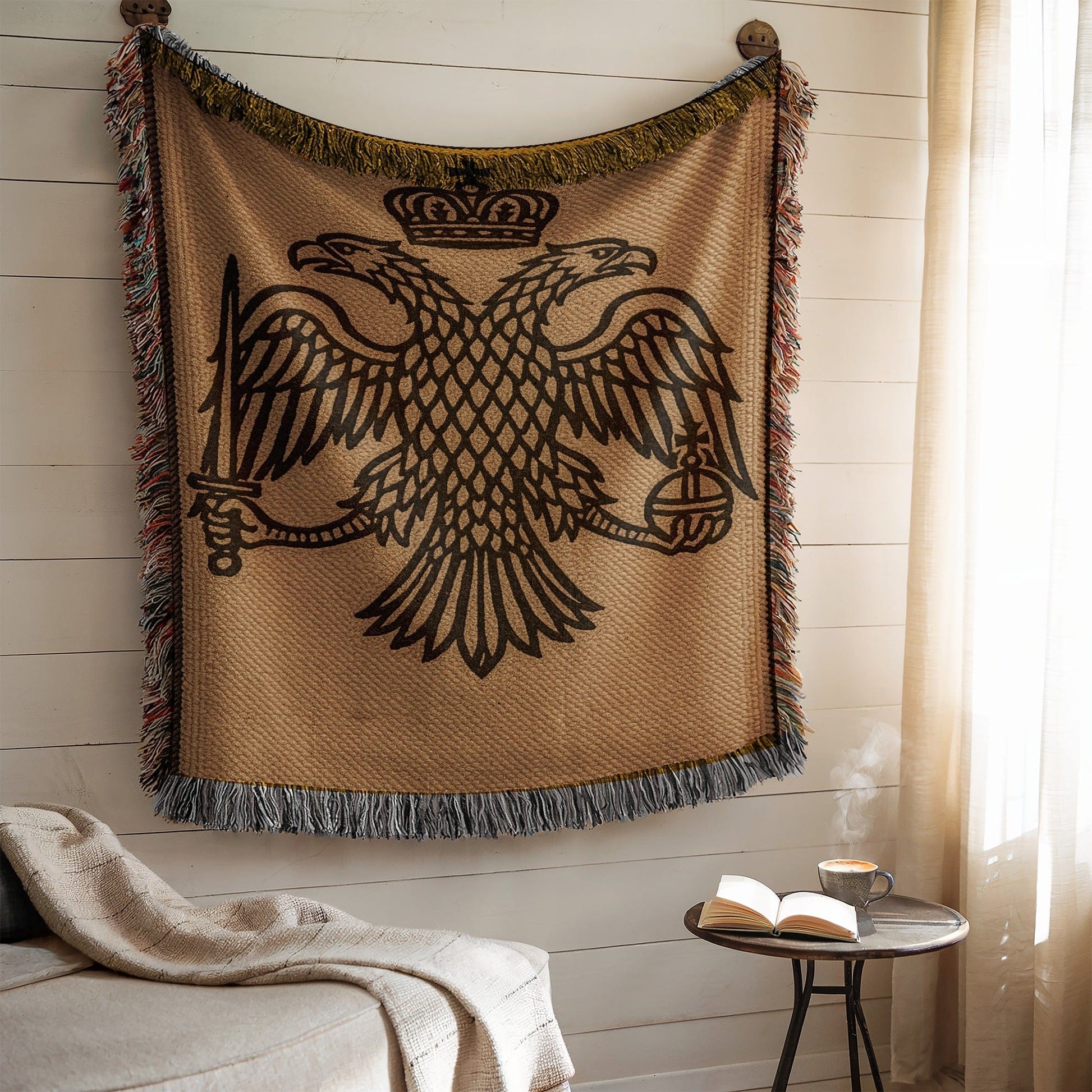 Elegant Wall Tapestry with Regal Double-Headed Eagle Design
