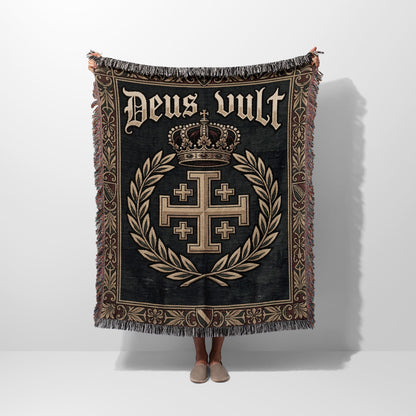 CalmNestStyle Crowned Jerusalem Cross Deus Vult Blanket jacquard woven blanket