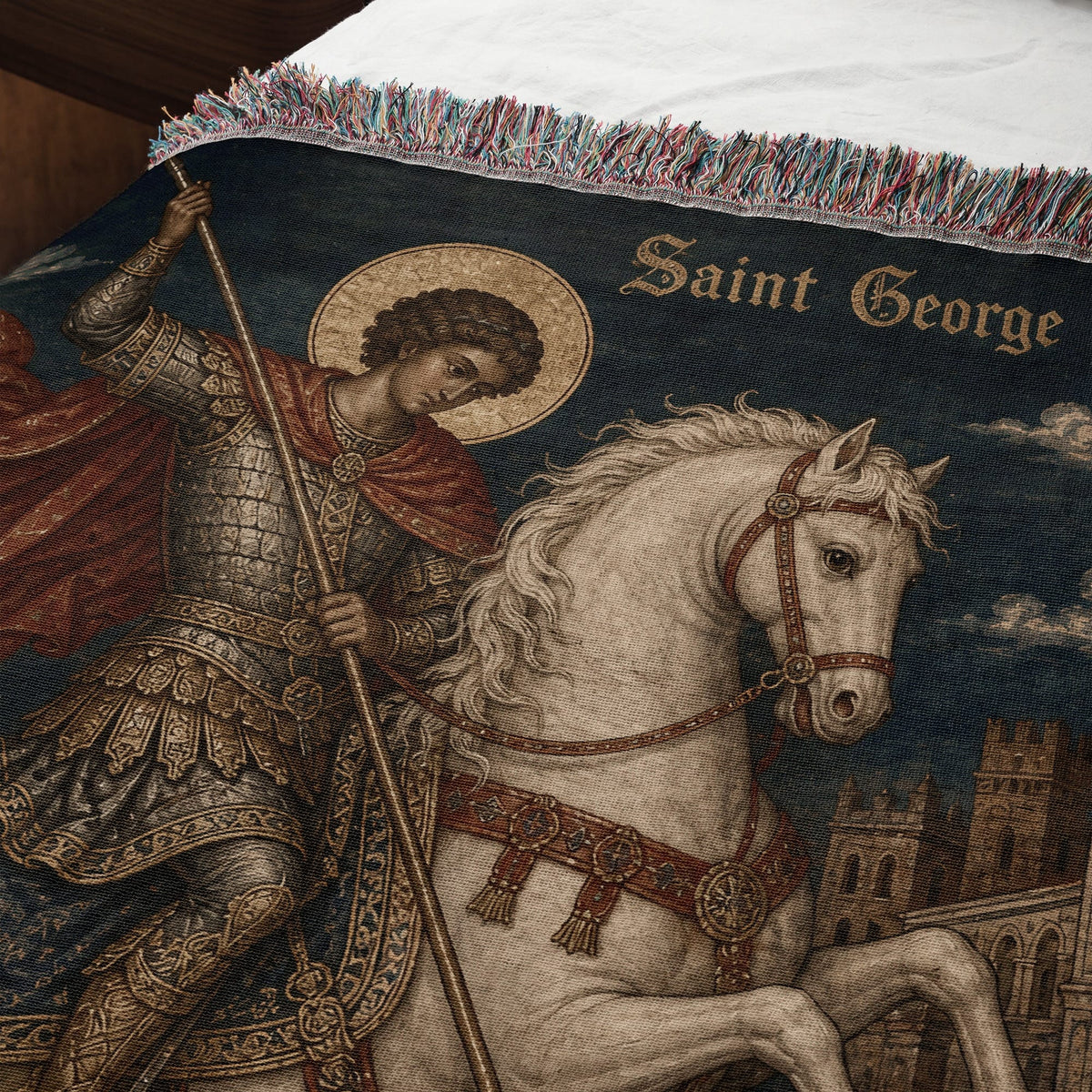 CalmNestStyle Saint George Before the Church jacquard woven blanket