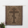 Byzantine Cross Symbol with Stars Vines Graphic Orthodox Woven Blanket