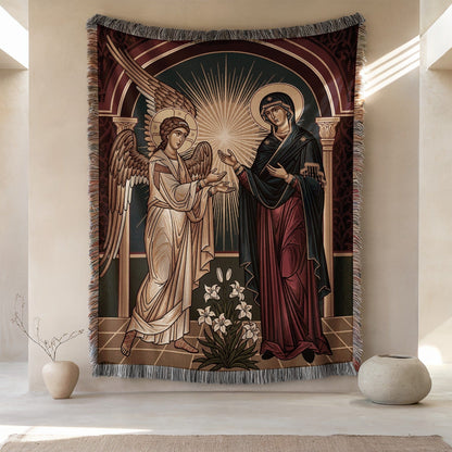 Sacred Angel and Madonna Tapestry Religious Wall Art Decor