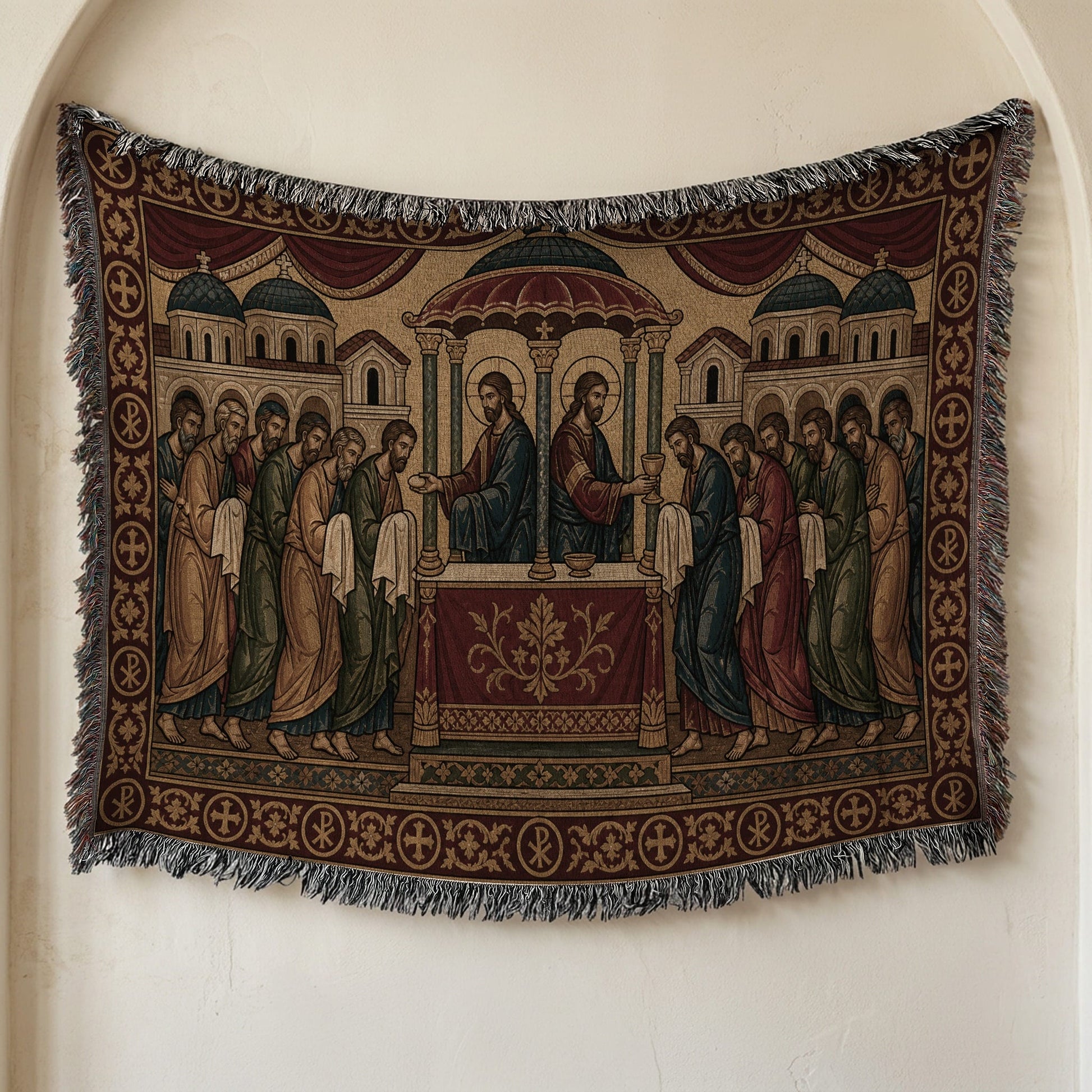 MyDesigns Communion of Apostles Horizontal Tapestry - Byzantine Icon jacquard woven blanket
