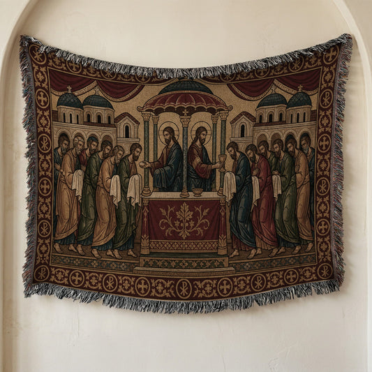 MyDesigns Communion of Apostles Horizontal Tapestry - Byzantine Icon jacquard woven blanket