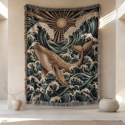 Majestic Whale Riding Ocean Waves Art Tapestry Decor