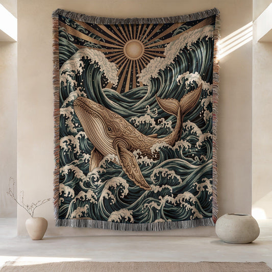 Majestic Whale Riding Ocean Waves Art Tapestry Decor