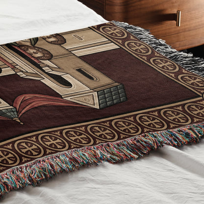 MyDesigns Crimson Gold Mystical Supper Landscape Tapestry - Byzantine Icon jacquard woven blanket