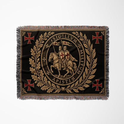 CalmNestStyle Sigillum Militum Xpisti Templar Seal in Gold jacquard woven blanket