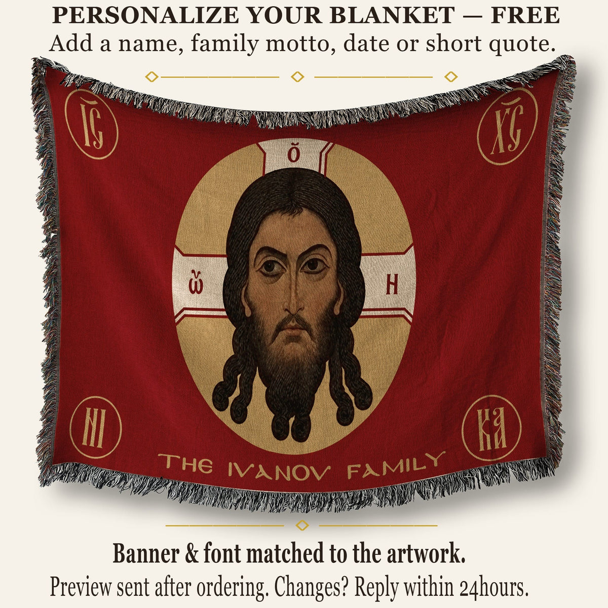 CalmNestStyle Mandylion Holy Face of Christ Flag Woven Blanket jacquard woven blanket