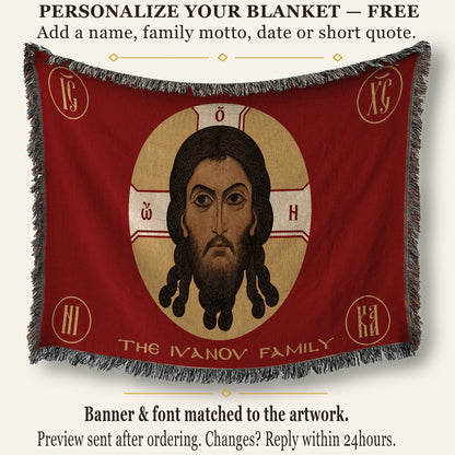 CalmNestStyle Mandylion Holy Face of Christ Flag Woven Blanket jacquard woven blanket